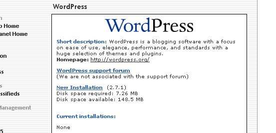 Option To Install WordPress